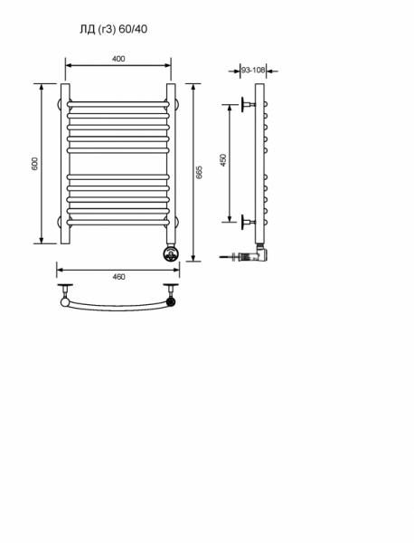 ЛД (г3)-60/40/47 без полочки электрический Полотенцесушители «Ника»
