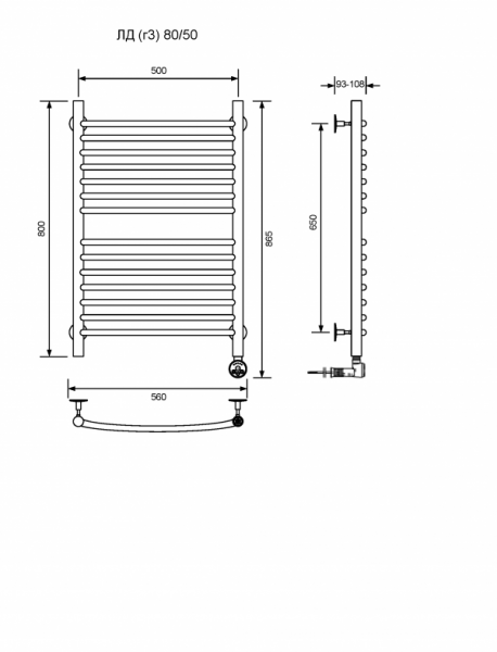 ЛД (г3)-80/50/57 без полочки электрический Полотенцесушители «Ника»