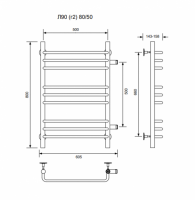 Л90 (г2)-80/50/56 водяной с боковым подключенем Полотенцесушители «Ника»