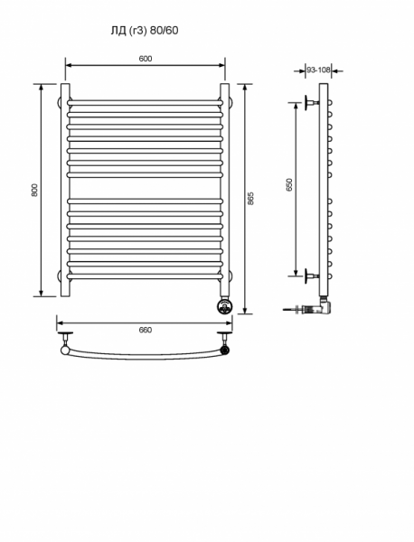 ЛД (г3)-80/60/67 без полочки электрический Полотенцесушители «Ника»