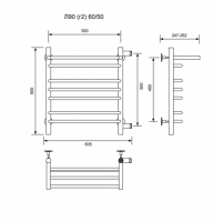 Л90 (г2) ВП-60/50/56 с полочкой водяной с боковым подключенем Полотенцесушители «Ника»