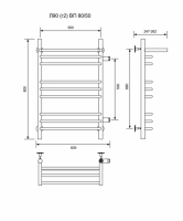 Л90 (г2) ВП-80/50/56 с полочкой водяной с боковым подключенем Полотенцесушители «Ника»