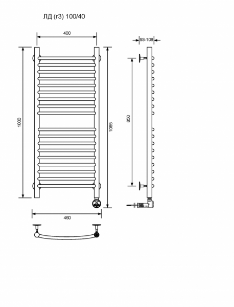 ЛД (г3)-100/40/47 без полочки электрический Полотенцесушители «Ника»