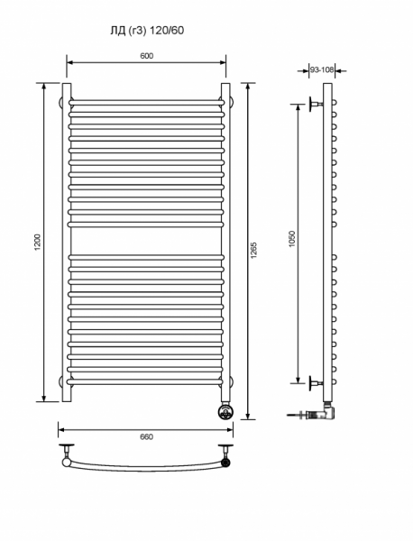 ЛД (г3)-120/60/67 без полочки электрический Полотенцесушители «Ника»