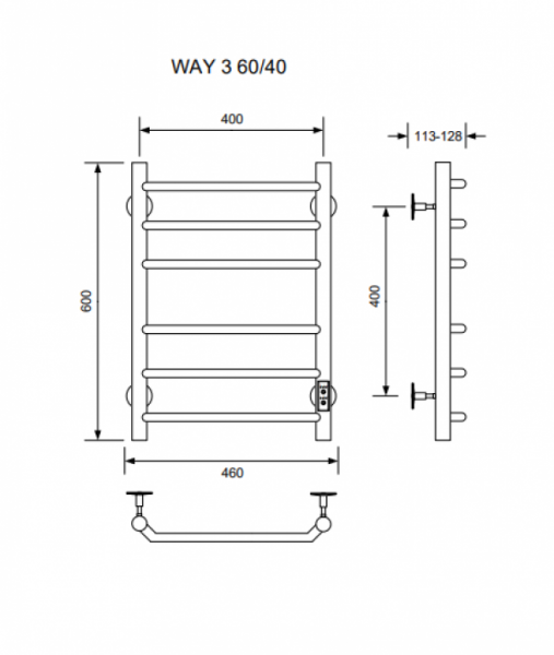 Полотенцесушитель WAY III 60/40 U (RAL9005 mat) Полотенцесушители «Ника»