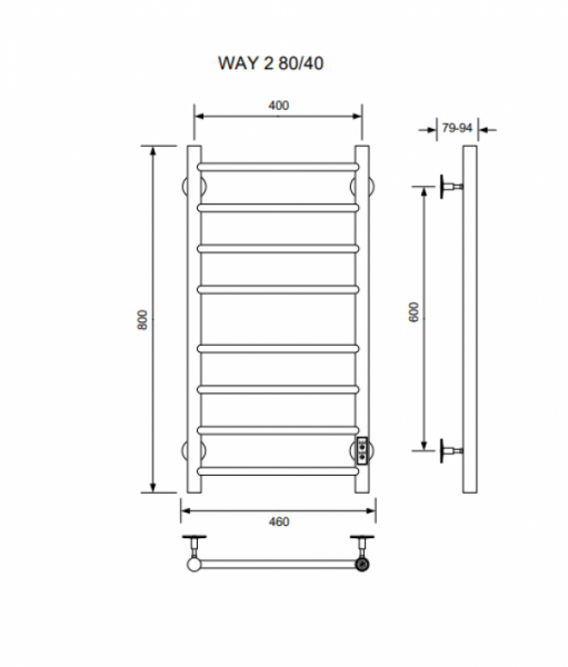 Полотенцесушитель WAY II 80/40 U (RAL9005 mat) Полотенцесушители «Ника»