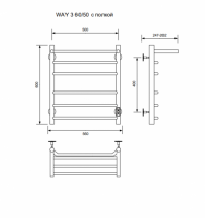 Полотенцесушитель WAY III c полкой 60/50 U RAL9005 mat Полотенцесушители «Ника»