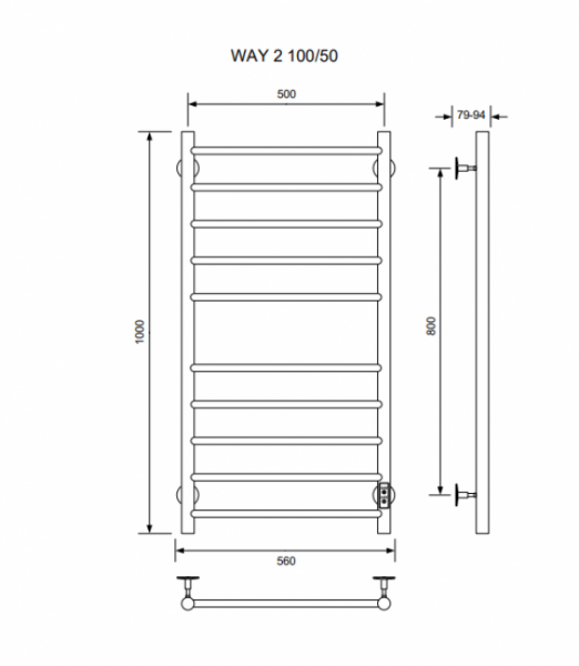 Полотенцесушитель WAY II 100/50 U (RAL9005 mat) Полотенцесушители «Ника»