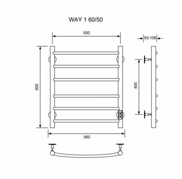 Полотенцесушитель WAY I 60/50 U (RAL9005 mat) Полотенцесушители «Ника»