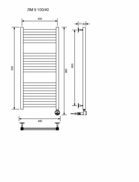ЛМ 9-100/40/47 без полочки электрический Полотенцесушители «Ника»