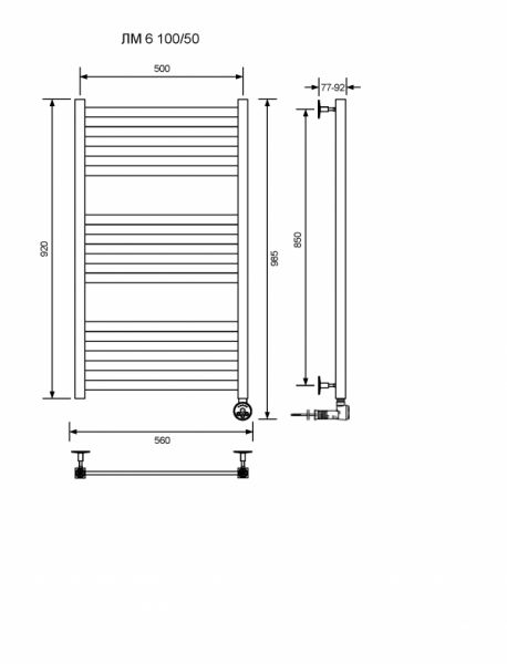 ЛМ 6-100/50/56 без полочки электрический Полотенцесушители «Ника»