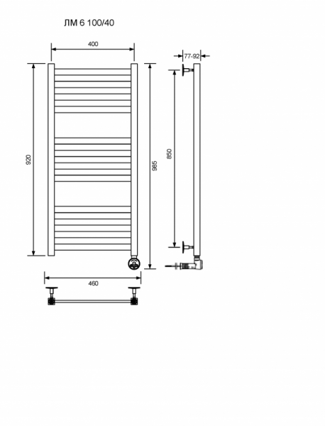 ЛМ 6-100/40/46 без полочки электрический Полотенцесушители «Ника»