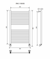 ЛМ 2-100/50/56 без полочки водяной Полотенцесушители «Ника»