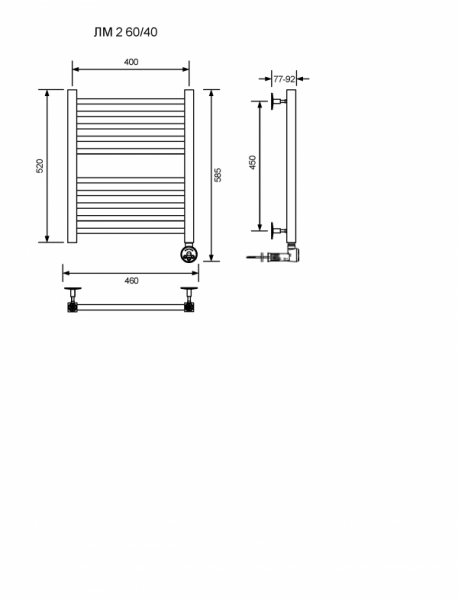 ЛМ 2-60/40/47 без полочки электрический Полотенцесушители «Ника»