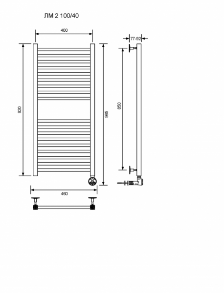 ЛМ 2-100/40/47 без полочки электрический Полотенцесушители «Ника»