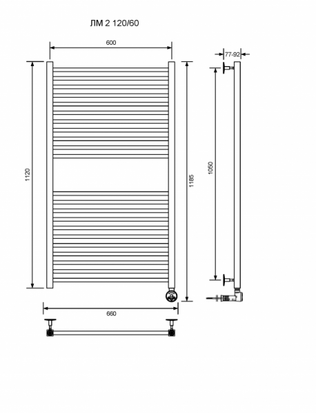 ЛМ 2-120/60/67 без полочки электрический Полотенцесушители «Ника»