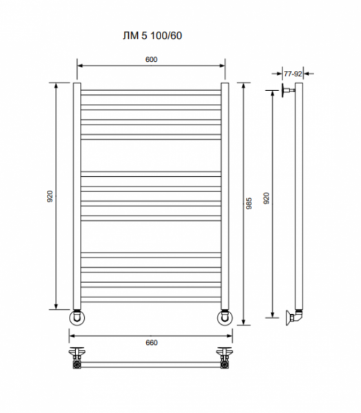 ЛМ 5-100/60/66 без полочки водяной Полотенцесушители «Ника»