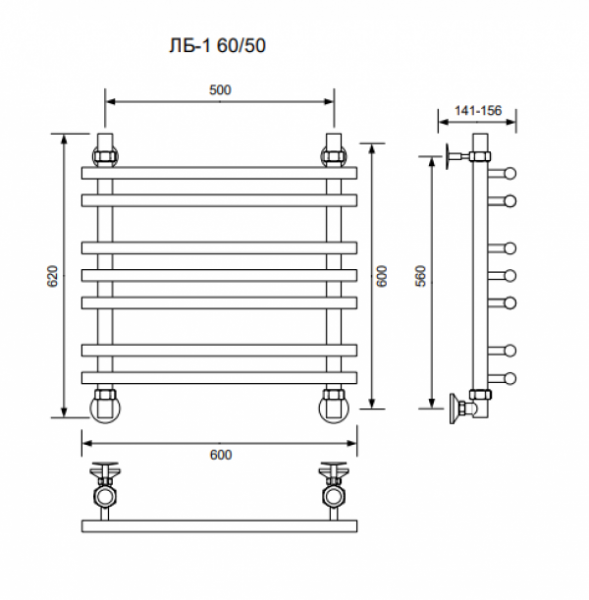 ЛБ 1-60/50/60 без полочки водяной Полотенцесушители «Ника»