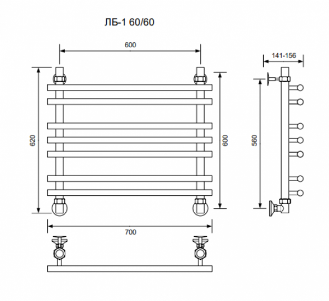 ЛБ 1-60/60/70 без полочки водяной Полотенцесушители «Ника»