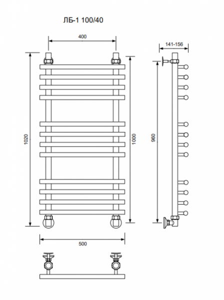 ЛБ 1-100/40/50 без полочки водяной Полотенцесушители «Ника»