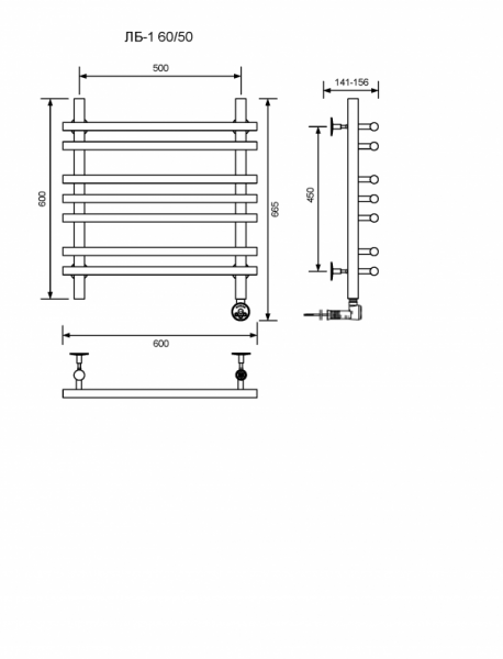 ЛБ 1-60/50/60 без полочки электрический Полотенцесушители «Ника»