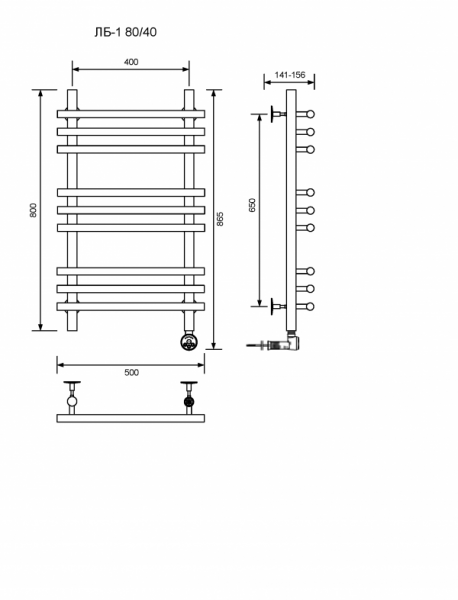 ЛБ 1-80/40/50 без полочки электрический Полотенцесушители «Ника»