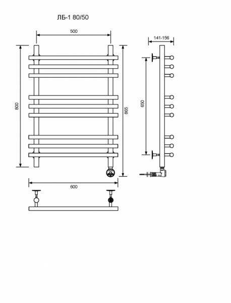 ЛБ 1-80/50/60 без полочки электрический Полотенцесушители «Ника»