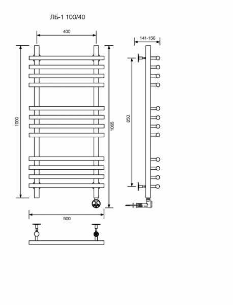 ЛБ 1-100/40/50 без полочки электрический Полотенцесушители «Ника»