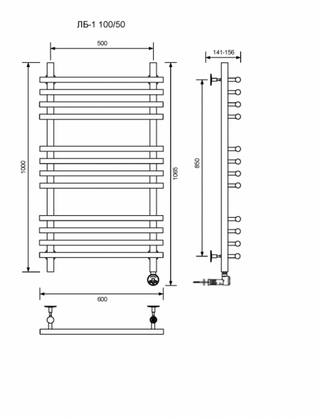 ЛБ 1-100/50/60 без полочки электрический Полотенцесушители «Ника»