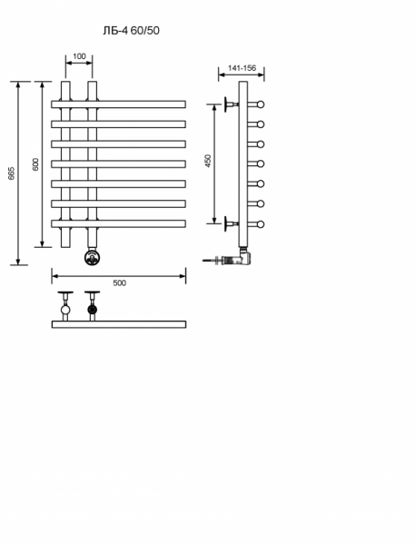 ЛБ 4-60/10/50 без полочки электрический Полотенцесушители «Ника»