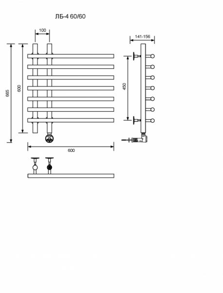 ЛБ 4-60/10/60 без полочки электрический Полотенцесушители «Ника»