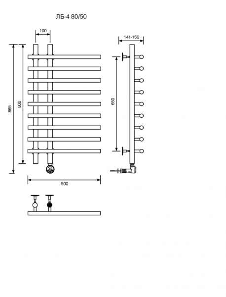 ЛБ 4-80/10/50 без полочки электрический Полотенцесушители «Ника»