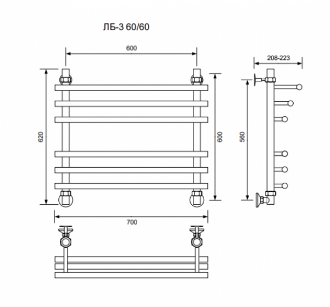 ЛБ 3-60/60/70 без полочки водяной Полотенцесушители «Ника»