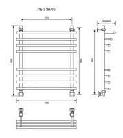 ЛБ 3-80/60/70 без полочки водяной Полотенцесушители «Ника»