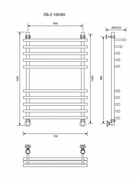 ЛБ 3-100/60/70 без полочки водяной Полотенцесушители «Ника»