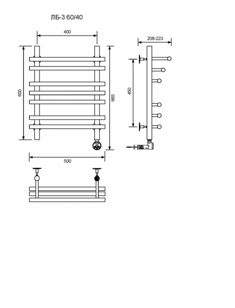 ЛБ 3-60/40/50 без полочки электрический Полотенцесушители «Ника»