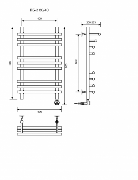 ЛБ 3-80/40/50 без полочки электрический Полотенцесушители «Ника»