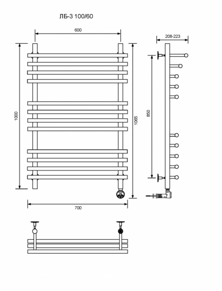 ЛБ 3-100/60/70 без полочки электрический Полотенцесушители «Ника»
