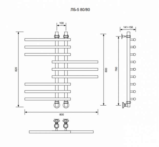 ЛБ 5-80/10/80 без полочки водяной Полотенцесушители «Ника»