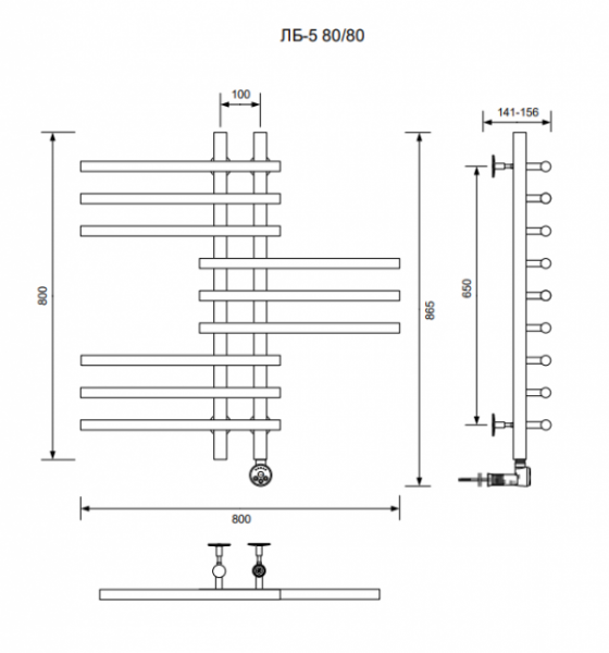 ЛБ 5-80/10/80 без полочки электрический Полотенцесушители «Ника»