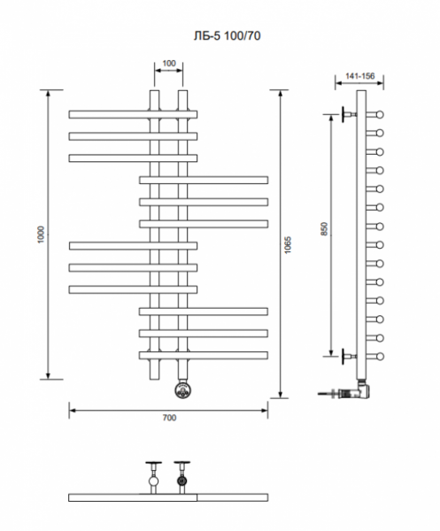 ЛБ 5-100/10/70 без полочки электрический Полотенцесушители «Ника»