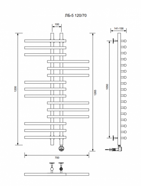 ЛБ 5-120/10/70 без полочки электрический Полотенцесушители «Ника»
