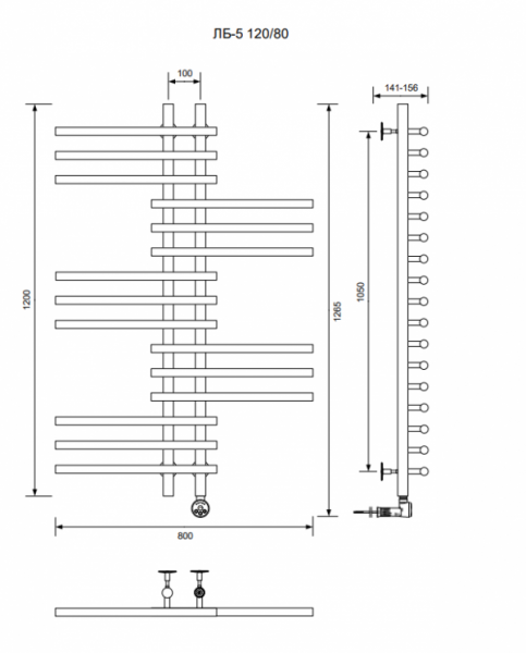 ЛБ 5-120/10/80 без полочки электрический Полотенцесушители «Ника»