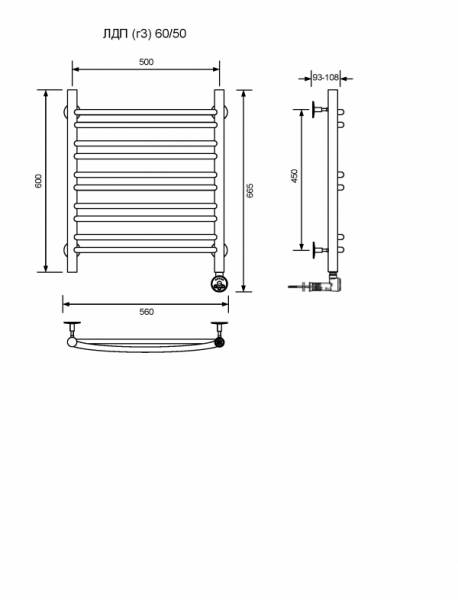 ЛДП (г3)-60/50/57 без полочки электрический Полотенцесушители «Ника»
