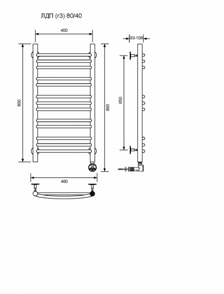 ЛДП (г3)-80/40/47 без полочки электрический Полотенцесушители «Ника»