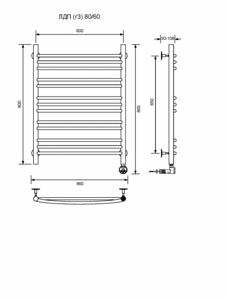 ЛДП (г3)-80/60/67 без полочки электрический Полотенцесушители «Ника»