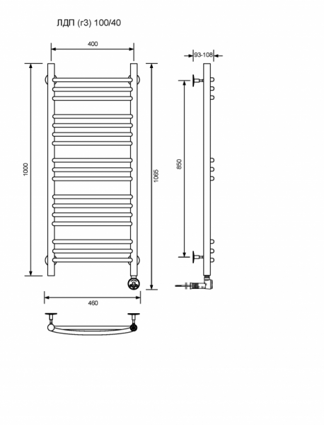 ЛДП (г3)-100/40/47 без полочки электрический Полотенцесушители «Ника»