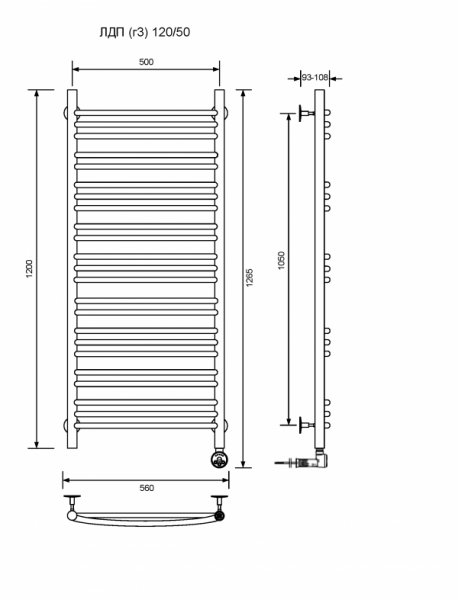 ЛДП (г3)-120/50/57 без полочки электрический Полотенцесушители «Ника»