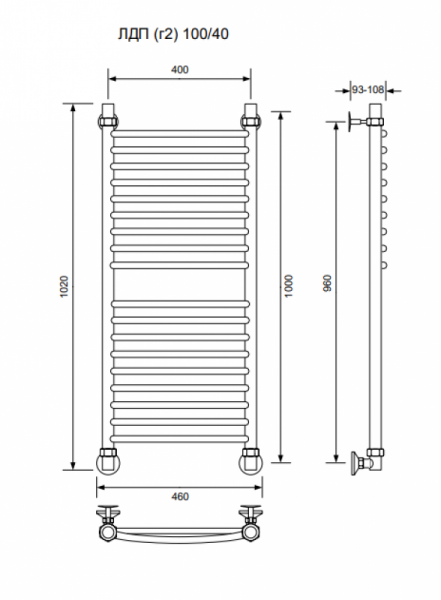 ЛДП (г2)-100/40/46 без полочки водяной Полотенцесушители «Ника»