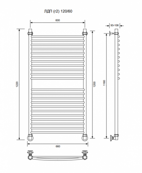 ЛДП (г2)-120/60/66 без полочки водяной Полотенцесушители «Ника»